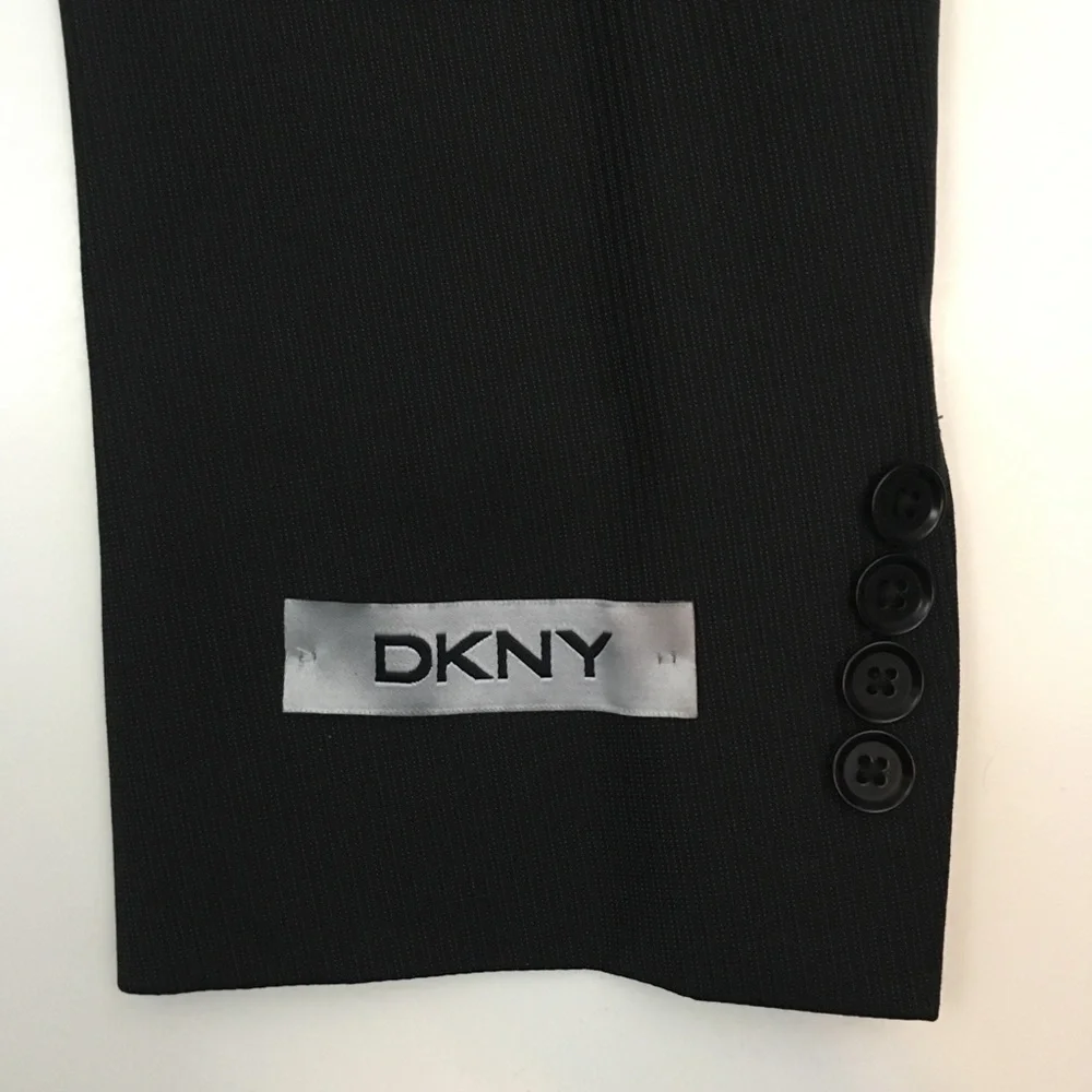 Dkny mens suit black gray stripes 42r 100% wool 2 piece 2 button new nwt ea0051